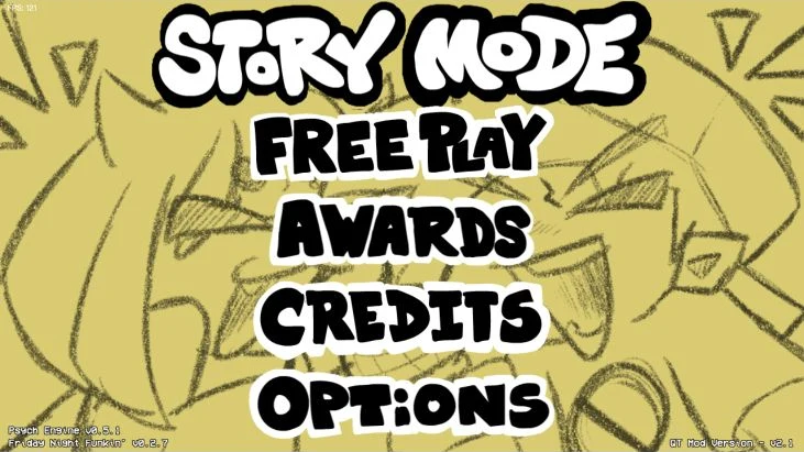 QT Mod main menu with Story Mode, Freeplay, Awards, Credits and Options
